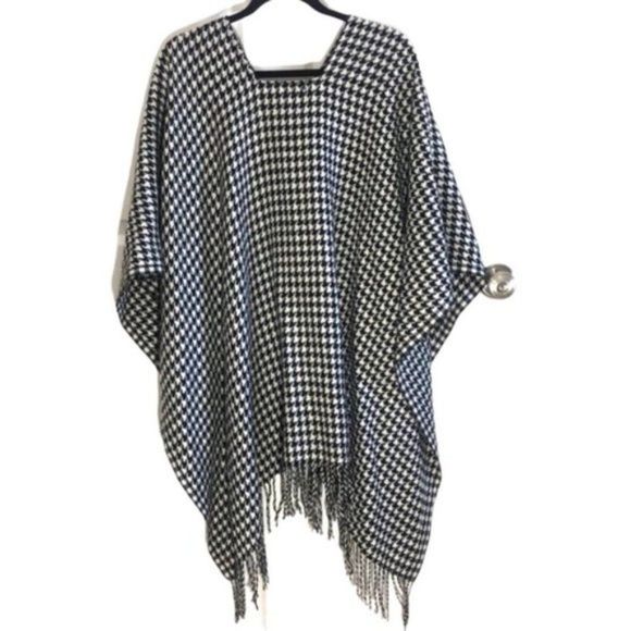 Black White Herringbone Knit Warm Shawl Wrap Y - Picture 2 of 13